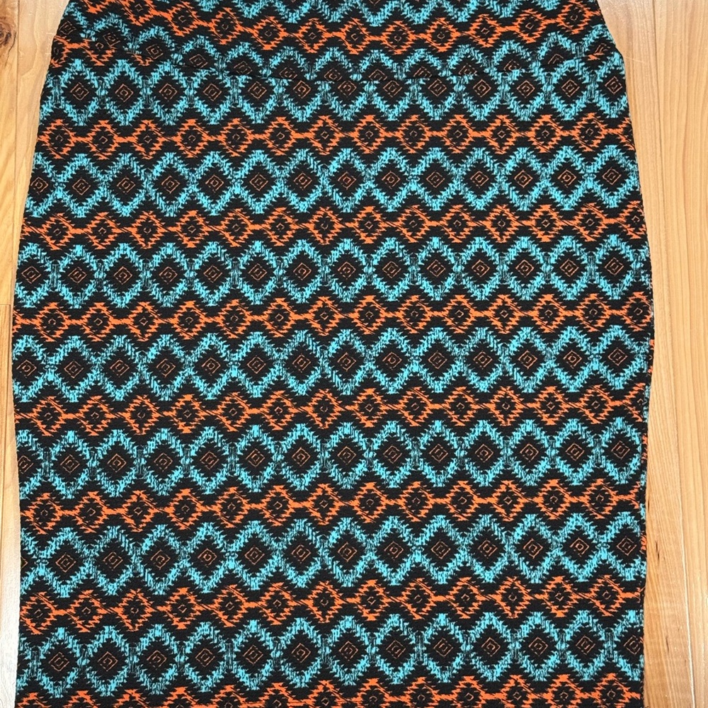 LuLaRoe Black and Orange Geometric Pencil Skirt
